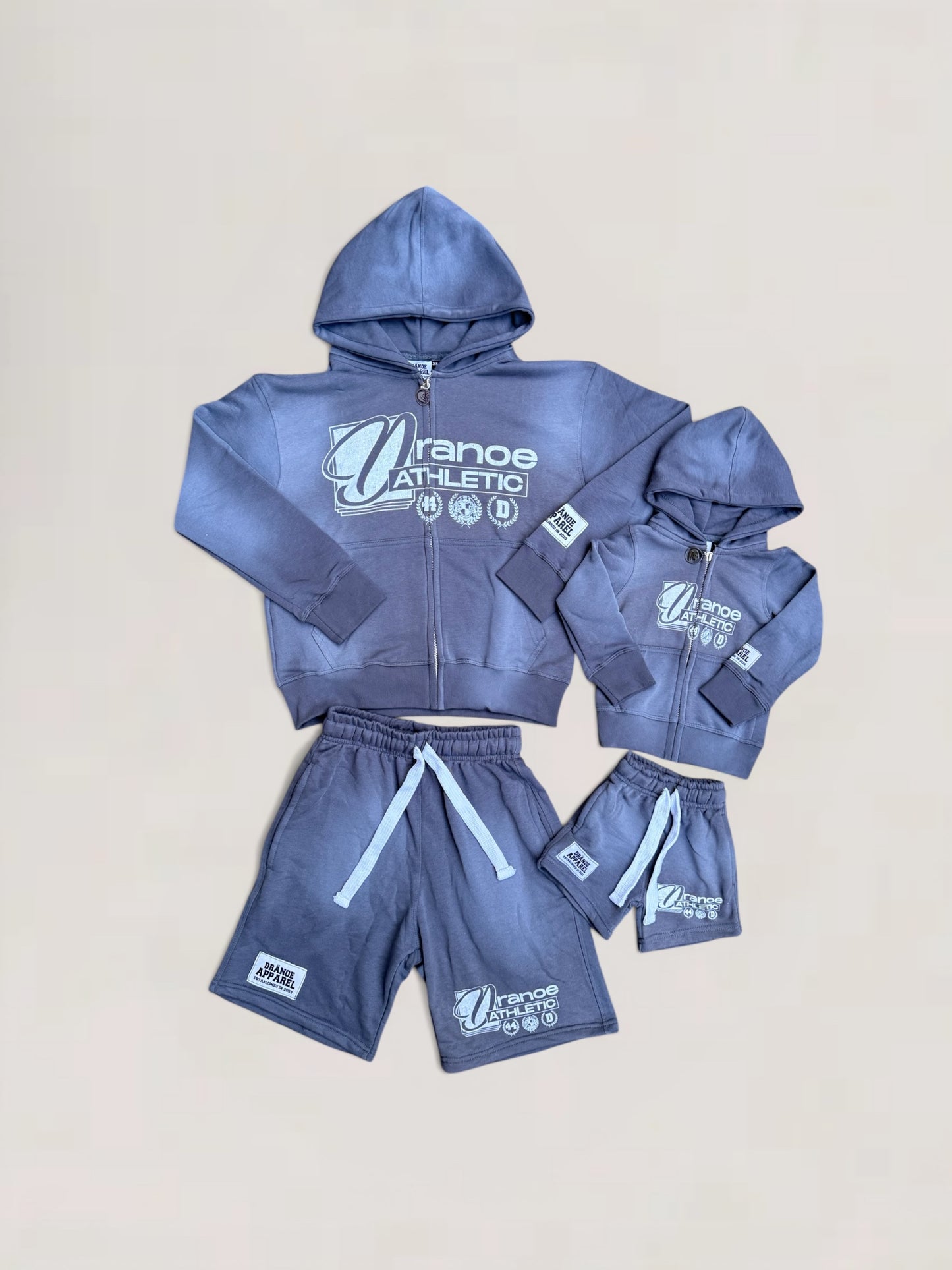 DRANOE ATHLETIC ZIP UP JACKET + SHORTS SET-GREY (Adult & Kids)