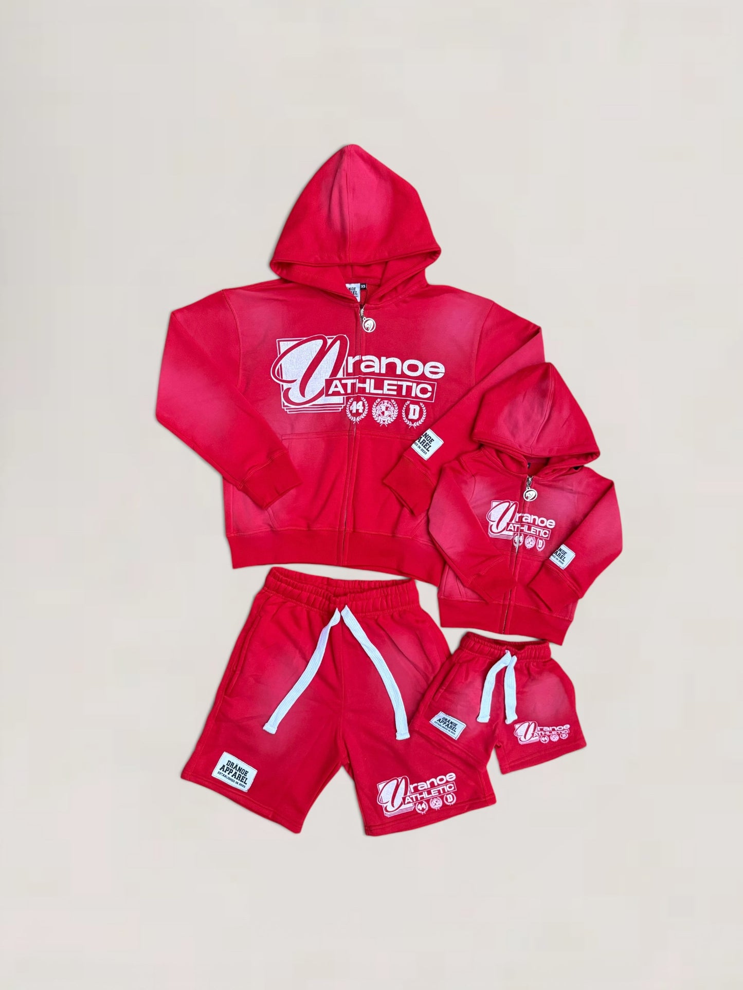 DRANOE ATHLETIC ZIP UP JACKET + SHORTS SET-RED (Adult & Kids)