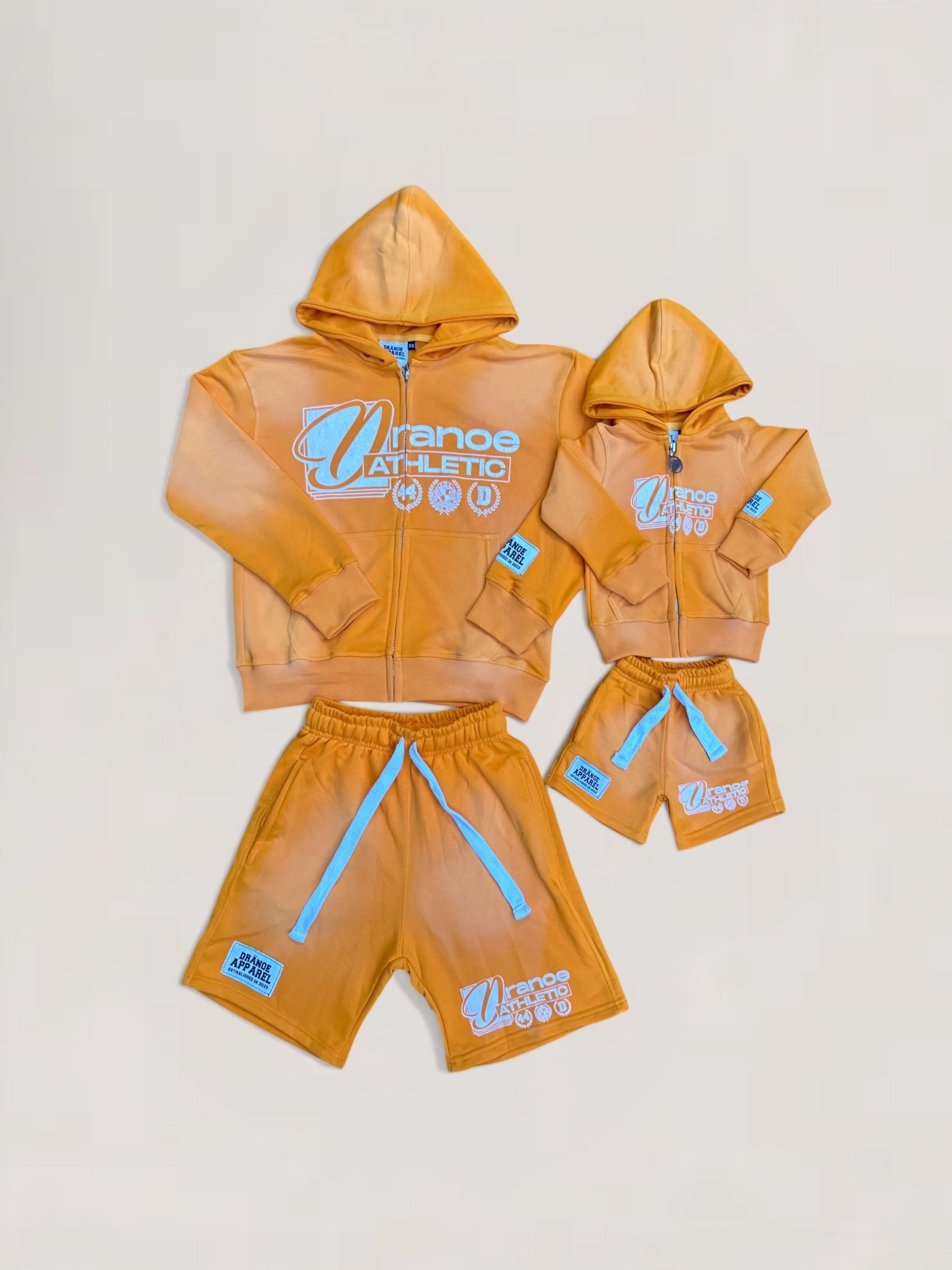 DRANOE ATHLETIC ZIP UP JACKET + SHORTS SET-ORANGE (Adult & Kids ...