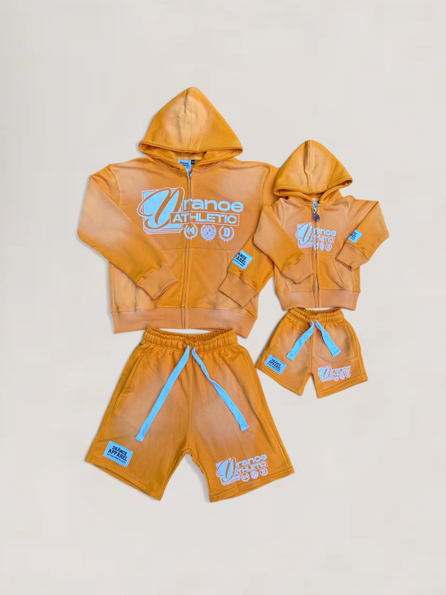 DRANOE ATHLETIC ZIP UP JACKET + SHORTS SET-ORANGE (Adult & Kids)