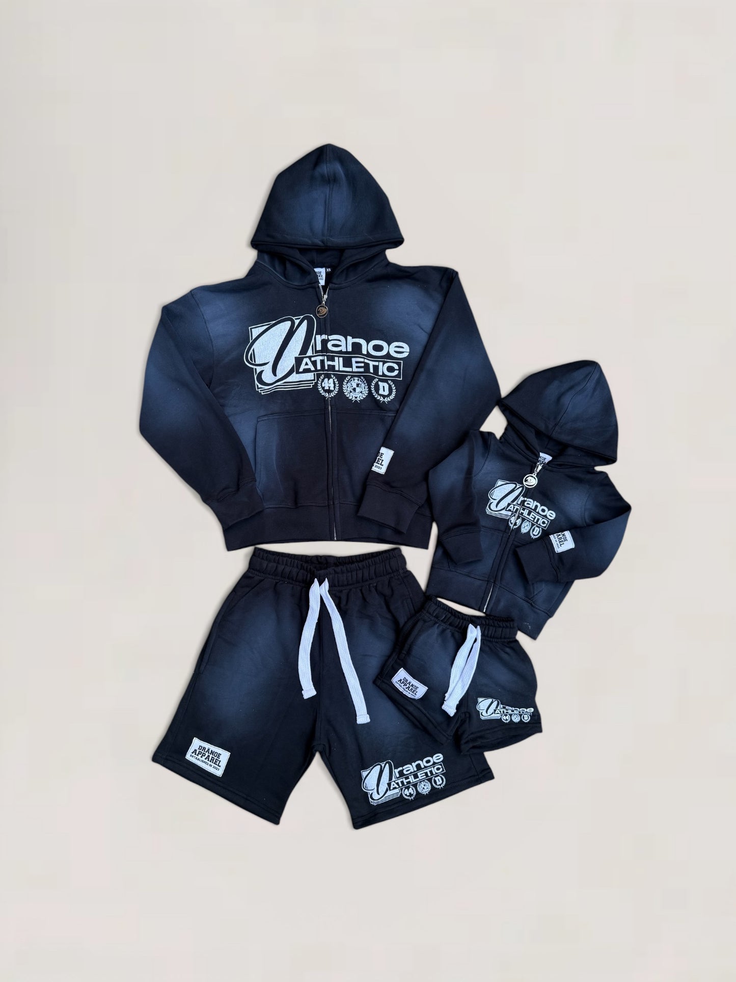 DRANOE ATHLETIC ZIP UP JACKET + SHORTS SET-BLACK (Adult & Kids)