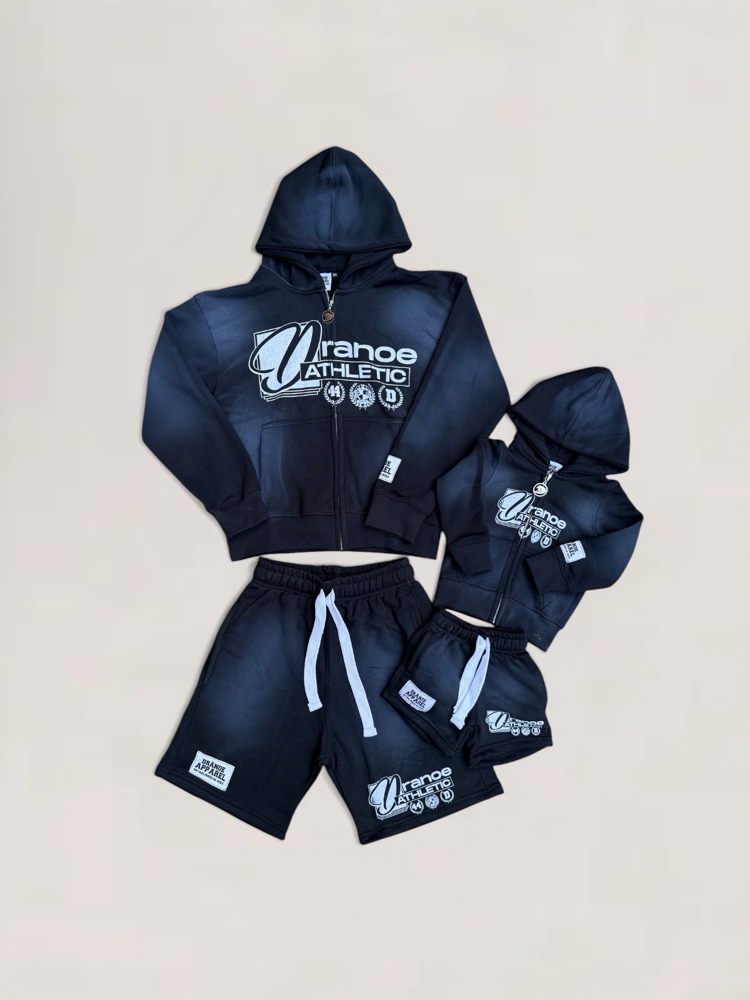 DRANOE ATHLETIC ZIP UP JACKET + SHORTS SET-BLACK (Adult & Kids)