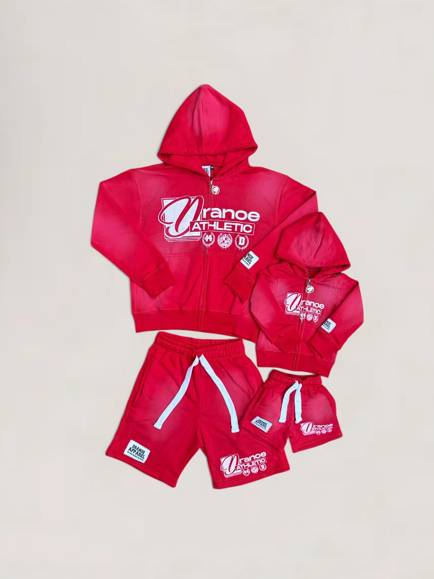DRANOE ATHLETIC ZIP UP JACKET + SHORTS SET-RED (Adult & Kids)